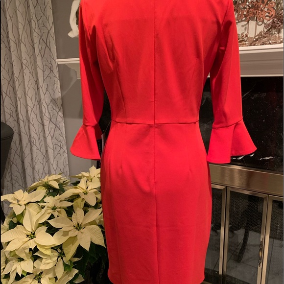 Donna Morgan 3/4 Elbow Flutter Sleeve Sheath Dress - Picture 8 of 8